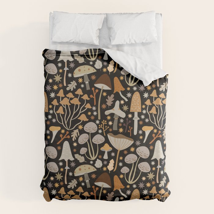 Forest Floor, Mushroom Art on Black Duvet Cover Gallery Image 6