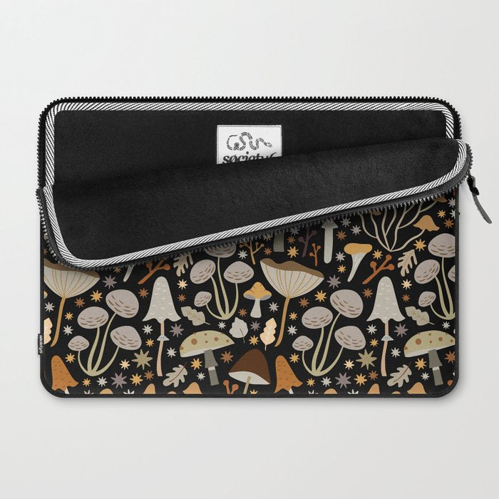 Forest Floor, Mushroom Art on Black Laptop Sleeve Gallery Image 2