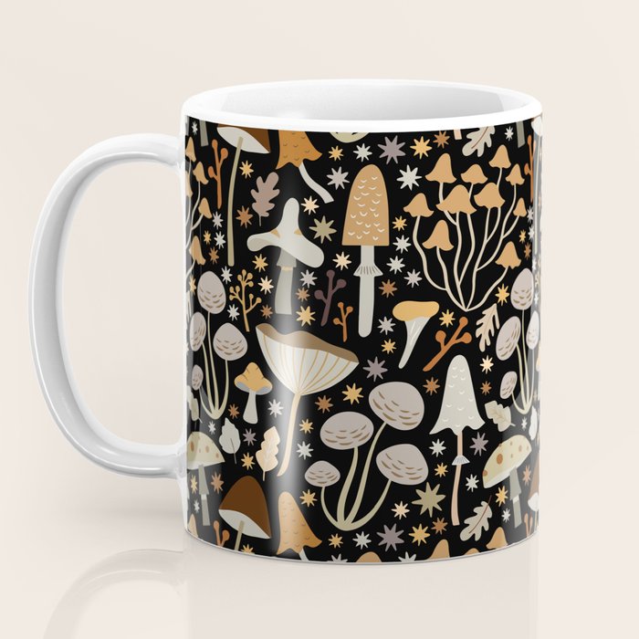 Forest Floor, Mushroom Art on Black Coffee Mug Gallery Image 3