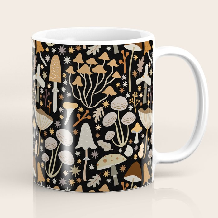 Forest Floor, Mushroom Art on Black Coffee Mug Gallery Image 1