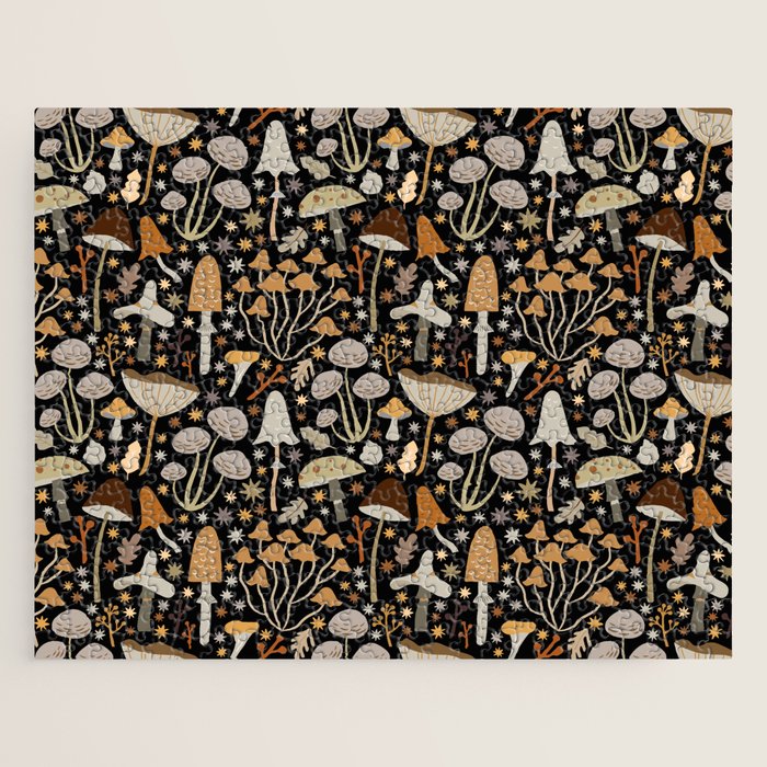Forest Floor, Mushroom Art on Black Jigsaw Puzzle Gallery Image 1