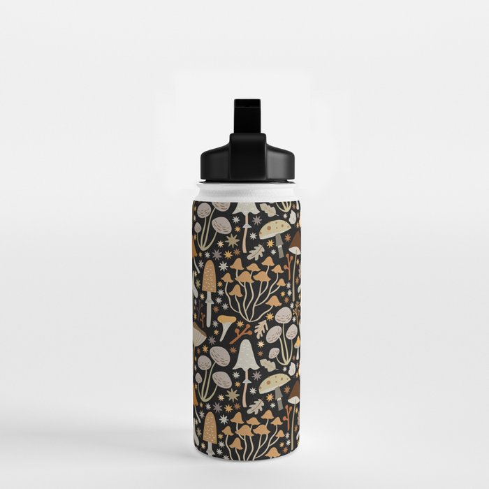 Forest Floor, Mushroom Art on Black Water Bottle Gallery Image 2