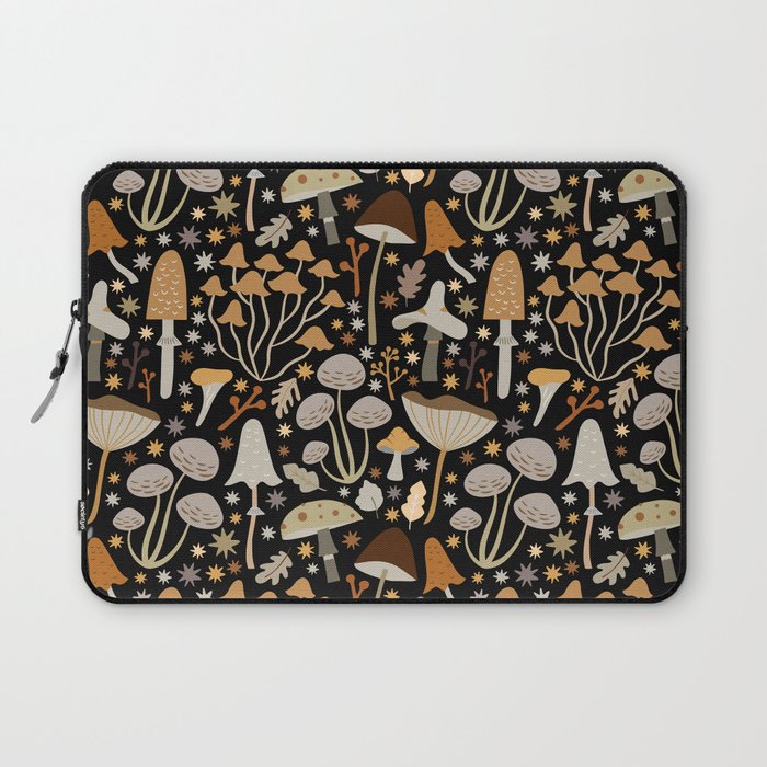 Forest Floor, Mushroom Art on Black Laptop Sleeve Gallery Image 1