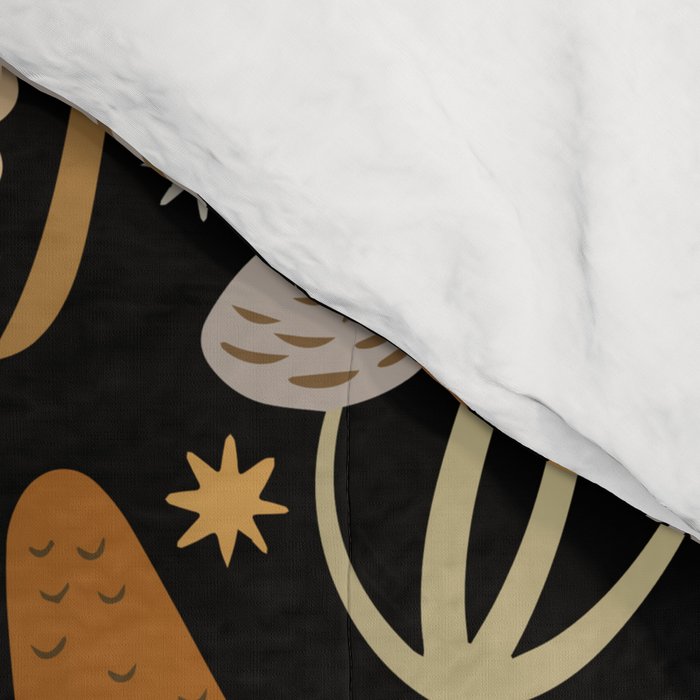 Forest Floor, Mushroom Art on Black Comforter Gallery Image 4