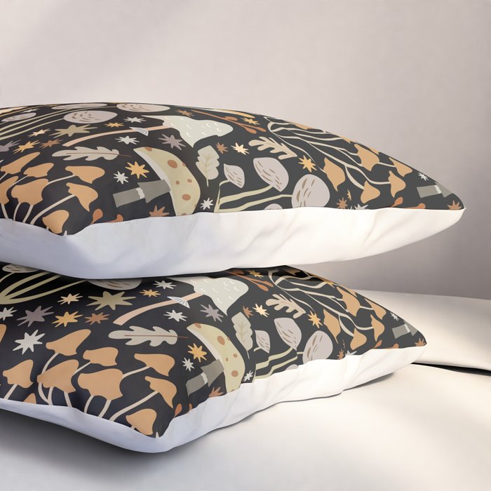 Forest Floor, Mushroom Art on Black Pillow Sham Gallery Image 3