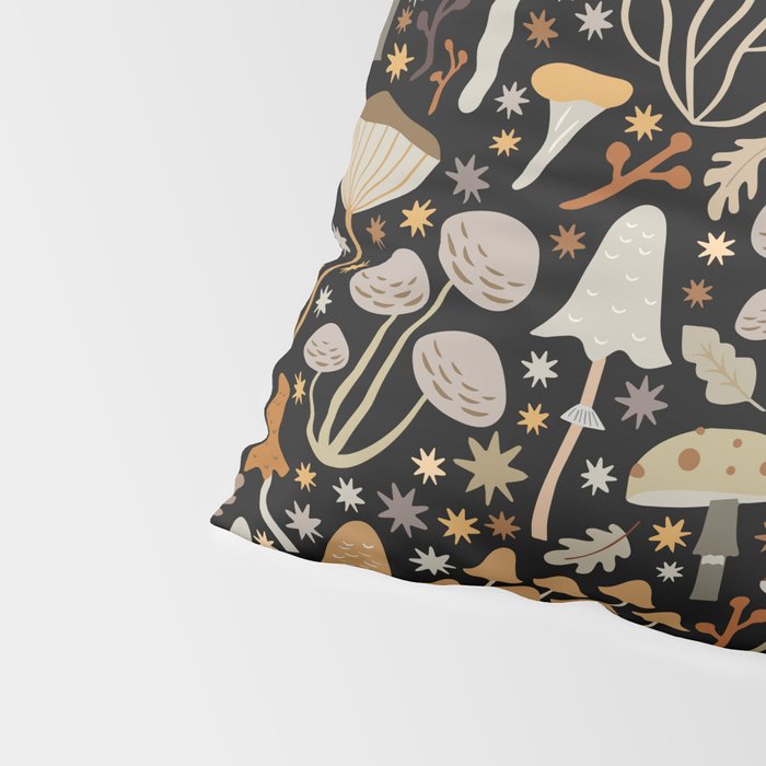 Forest Floor, Mushroom Art on Black Pillow Sham Gallery Image 4