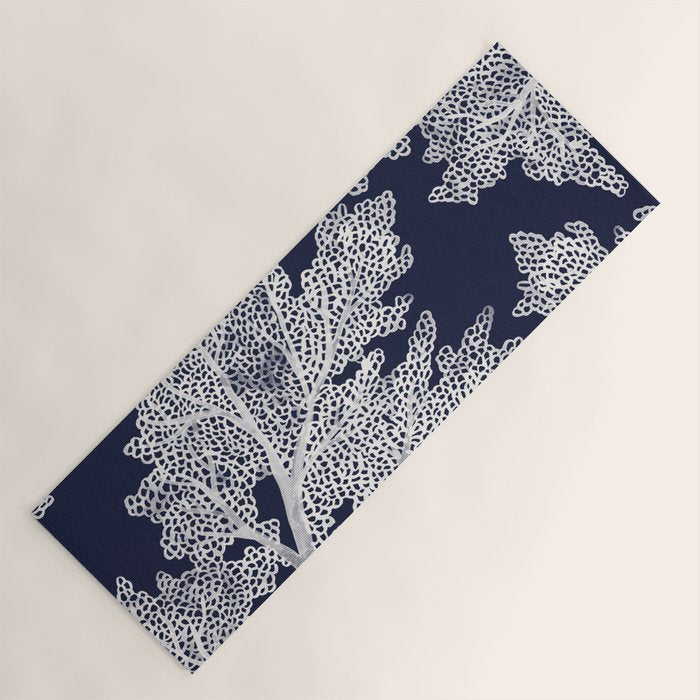 Sea Fan Coral - White on Navy Yoga Mat Gallery Image 1