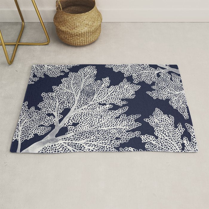Sea Fan Coral - White on Navy Rug Gallery Image 1