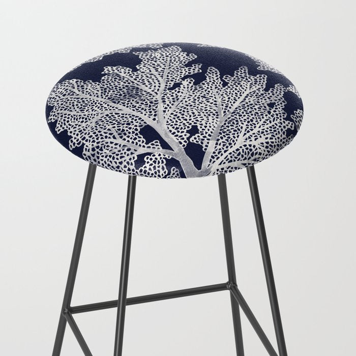 Sea Fan Coral - White on Navy Stool Gallery Image 2