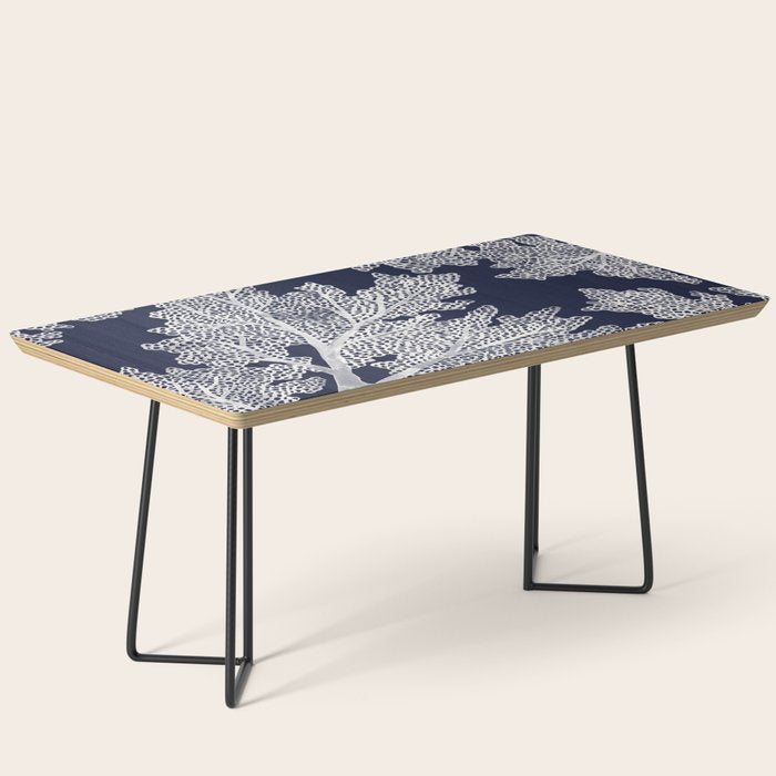 Sea Fan Coral - White on Navy Coffee Table Gallery Image 1