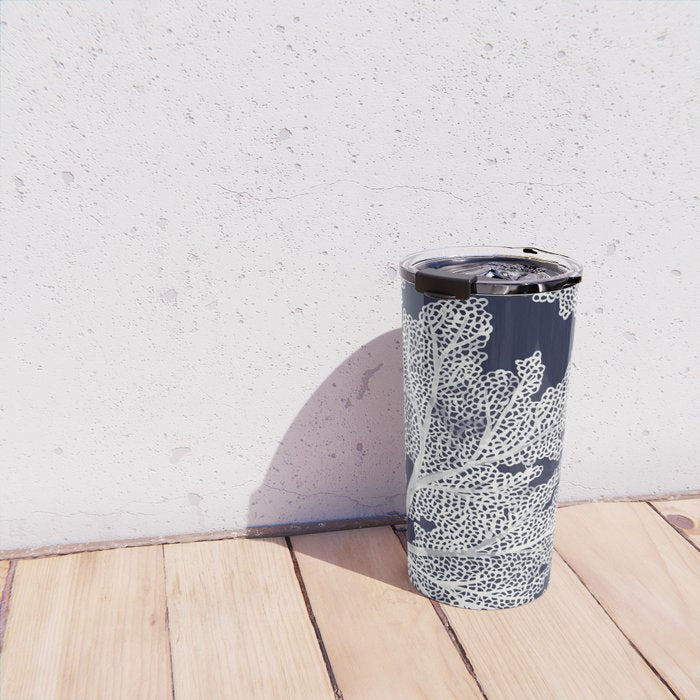 Sea Fan Coral - White on Navy Travel Mug Gallery Image 4