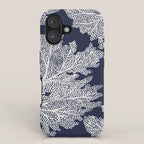 Sea Fan Coral - White on Navy iPhone Case Gallery Image 1
