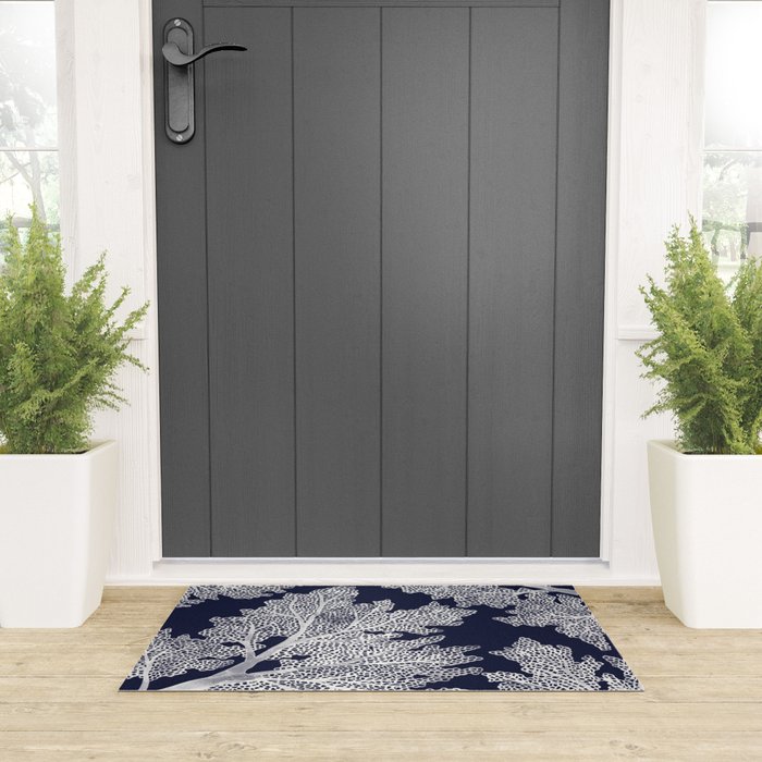 Sea Fan Coral - White on Navy Welcome Mat Gallery Image 3