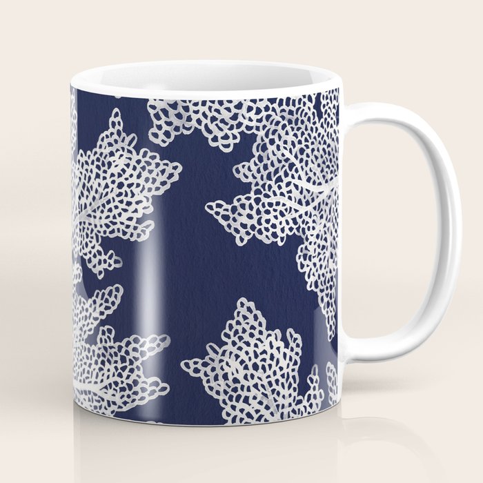 Sea Fan Coral - White on Navy Coffee Mug Gallery Image 1