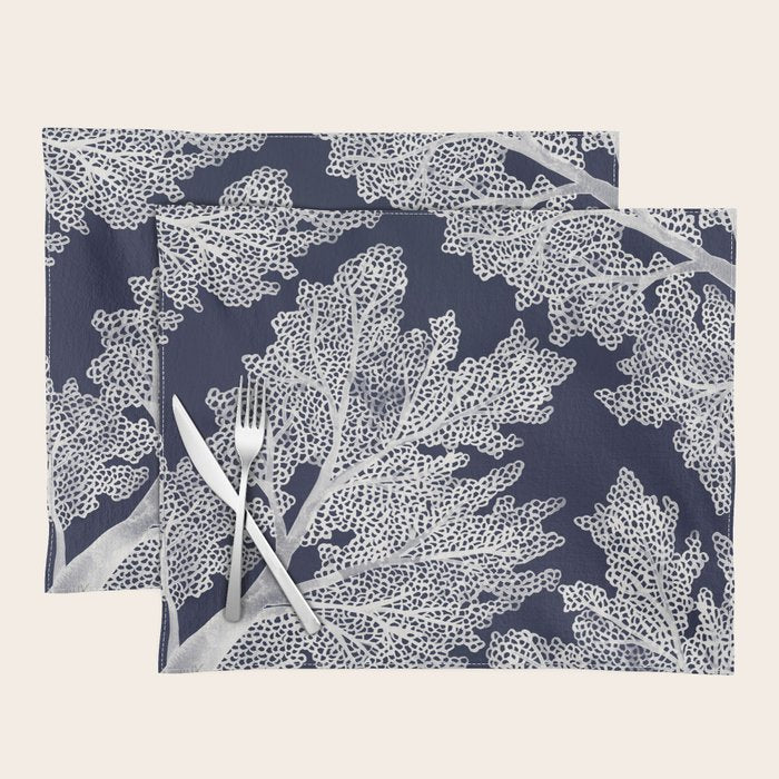 Sea Fan Coral - White on Navy Placemat Gallery Image 1