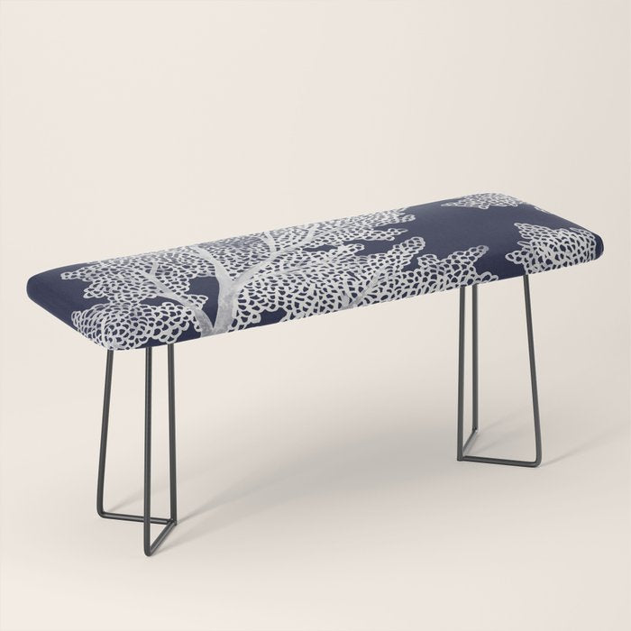 Sea Fan Coral - White on Navy Bench Gallery Image 1