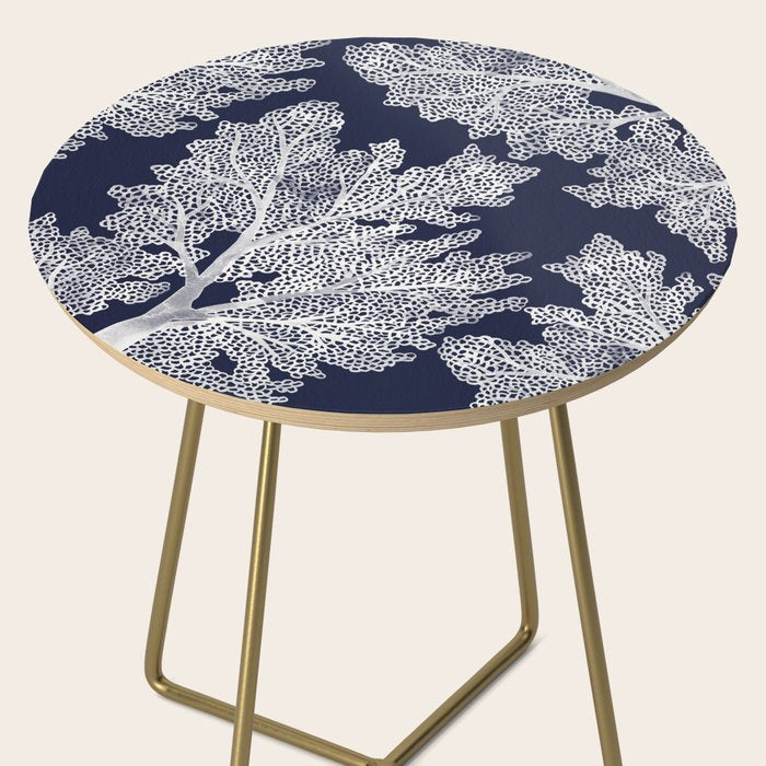 Sea Fan Coral - White on Navy Side Table Gallery Image 2