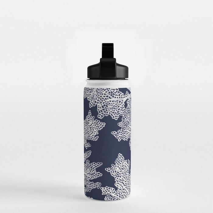 Sea Fan Coral - White on Navy Water Bottle Gallery Image 2