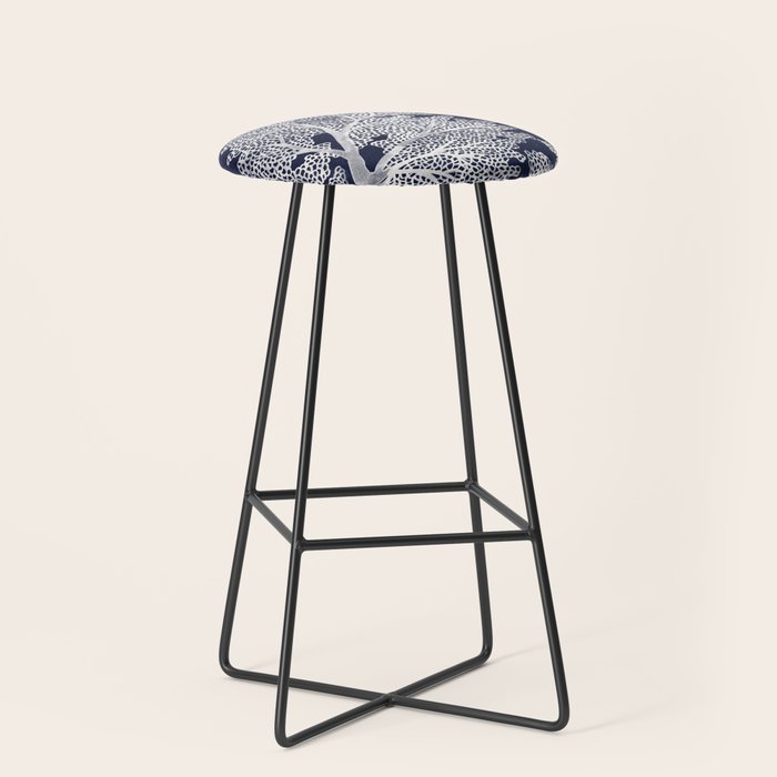 Sea Fan Coral - White on Navy Stool Gallery Image 1