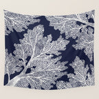 Sea Fan Coral - White on Navy Wall Tapestry Gallery Image 4