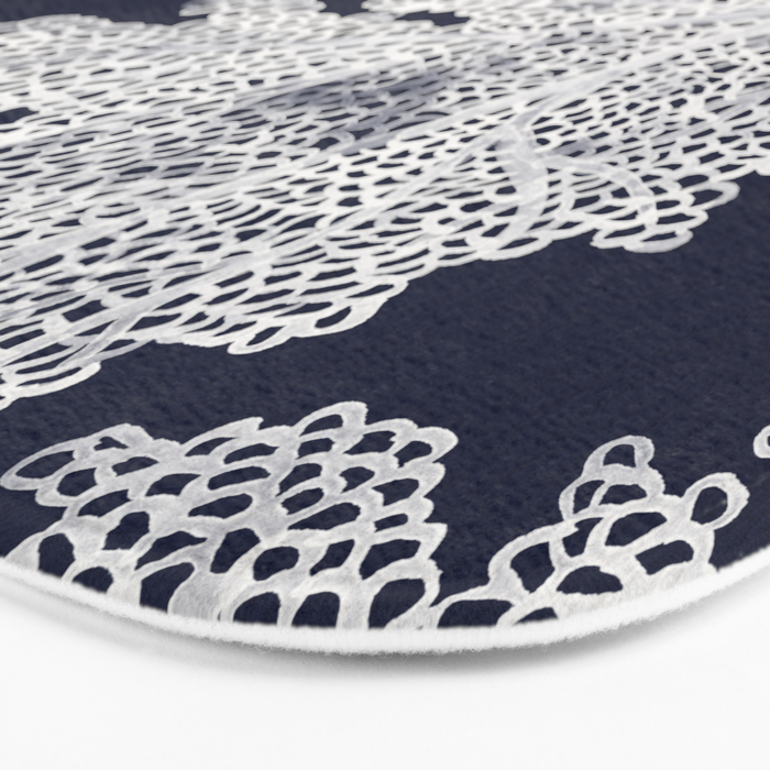 Sea Fan Coral - White on Navy Bath Mat Gallery Image 3