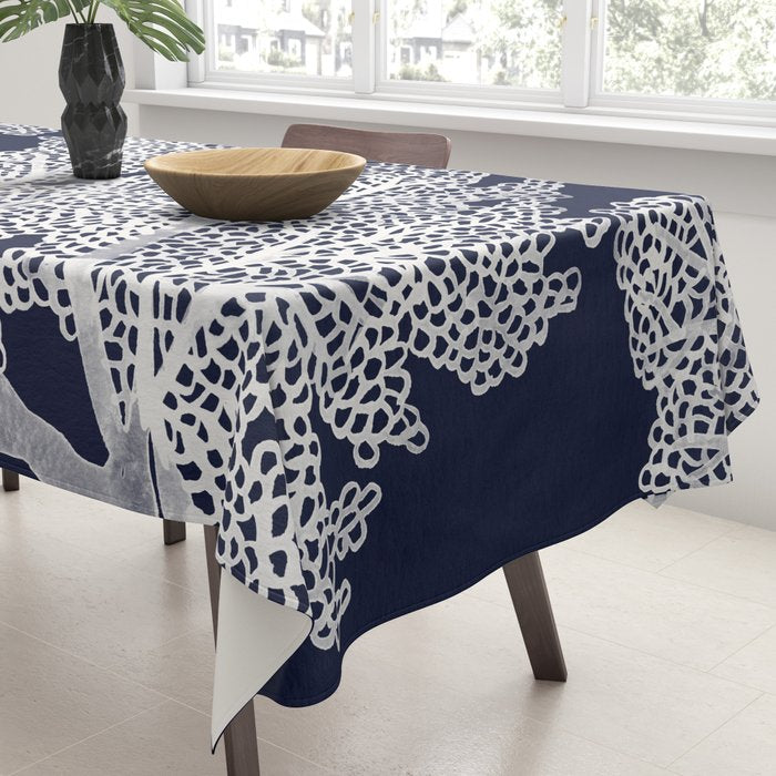 Sea Fan Coral - White on Navy Tablecloth Gallery Image 3