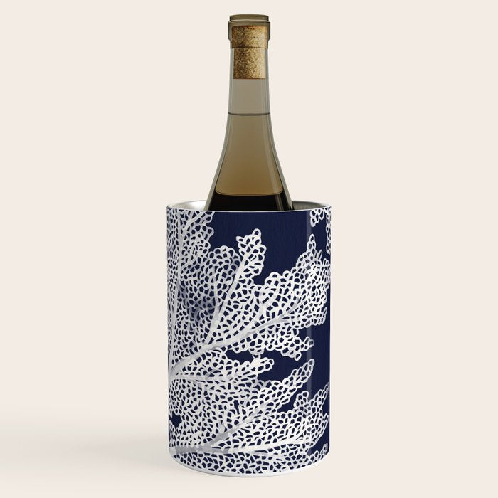 Sea Fan Coral - White on Navy Wine Chiller Gallery Image 1