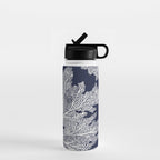 Sea Fan Coral - White on Navy Water Bottle Gallery Image 1