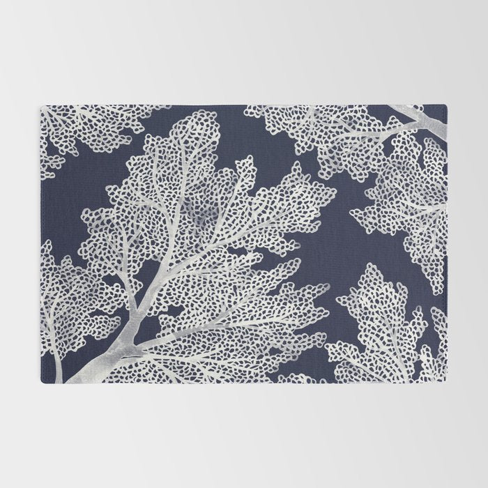 Sea Fan Coral - White on Navy Rug Gallery Image 2