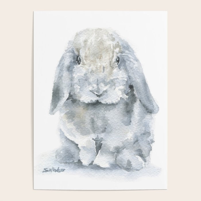 Gray Mini Lop Rabbit Watercolor Poster Gallery Image 2