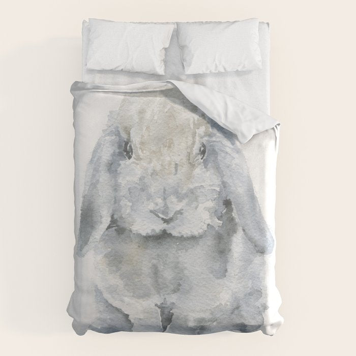 Gray Mini Lop Rabbit Watercolor Duvet Cover Gallery Image 1
