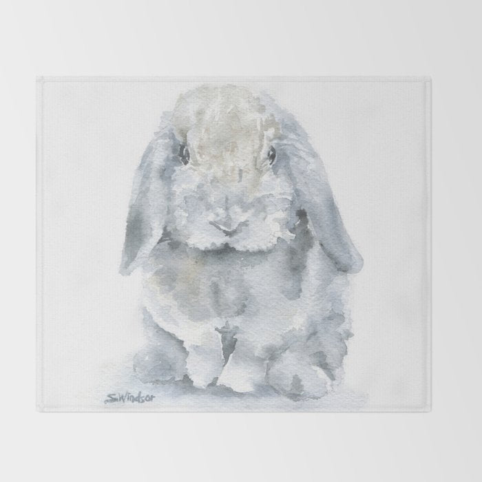 Gray Mini Lop Rabbit Watercolor Throw Blanket Gallery Image 2