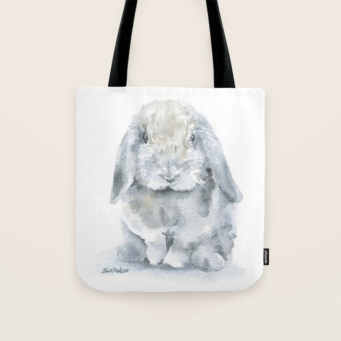 Gray Mini Lop Rabbit Watercolor Tote Bag Gallery Image 1