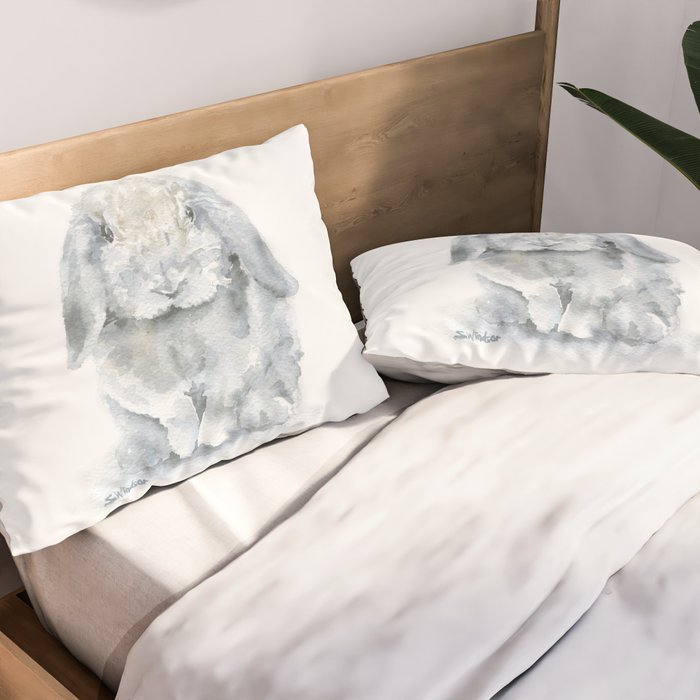 Gray Mini Lop Rabbit Watercolor Pillow Sham Gallery Image 2