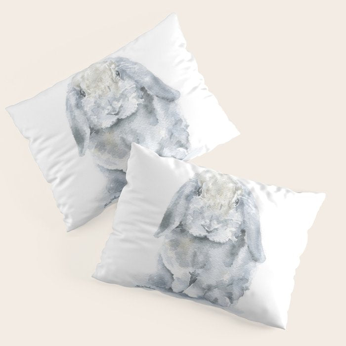 Gray Mini Lop Rabbit Watercolor Pillow Sham Gallery Image 3