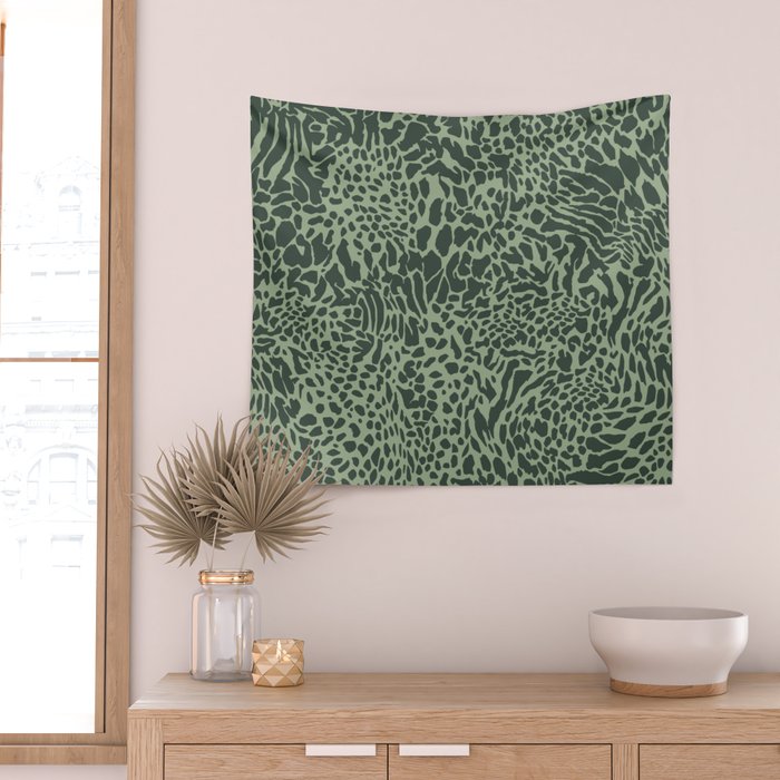Leopard Print Pattern in Dark and Sage Green Wall Tapestry Gallery Image 2