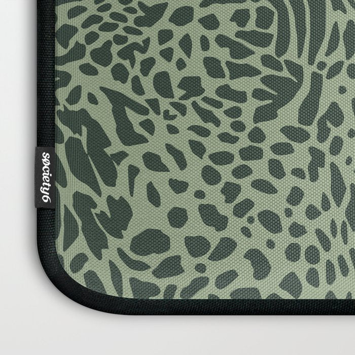 Leopard Print Pattern in Dark and Sage Green Laptop Sleeve Gallery Image 3