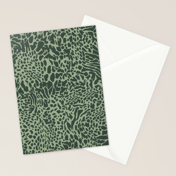 Leopard Print Pattern in Dark and Sage Green Stationery Card Gallery Image 2