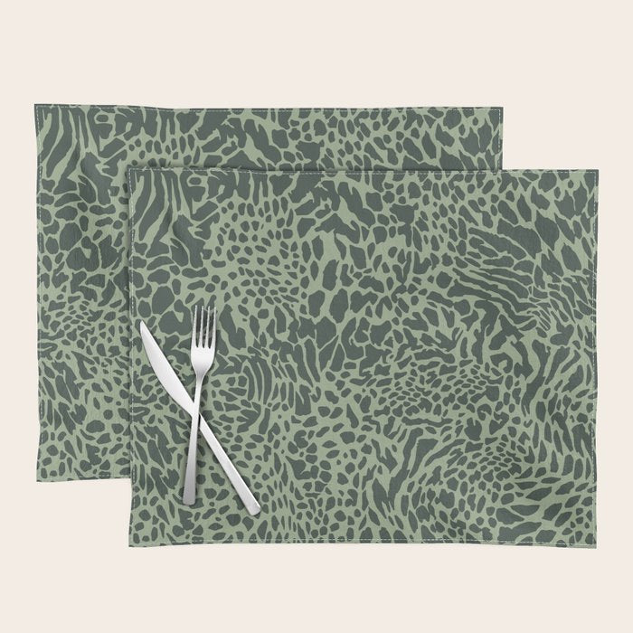 Leopard Print Pattern in Dark and Sage Green Placemat Gallery Image 1