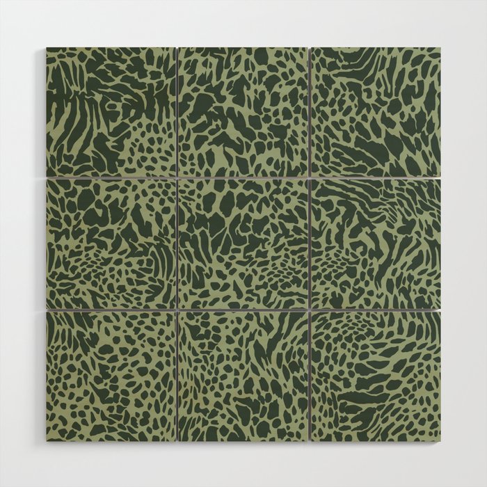 Leopard Print Pattern in Dark and Sage Green Wood Wall Art Gallery Image 1