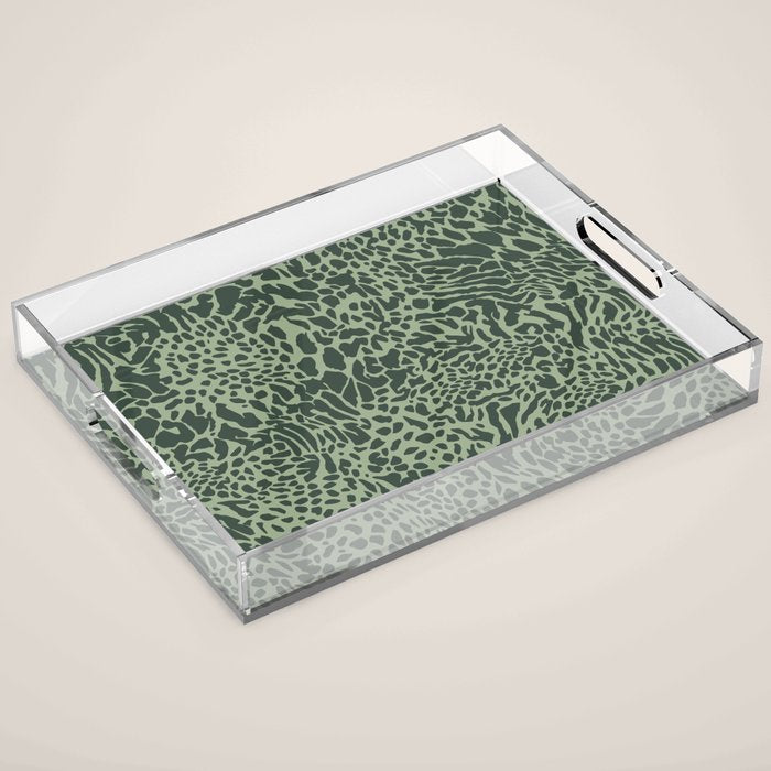 Leopard Print Pattern in Dark and Sage Green Acrylic Tray Gallery Image 1