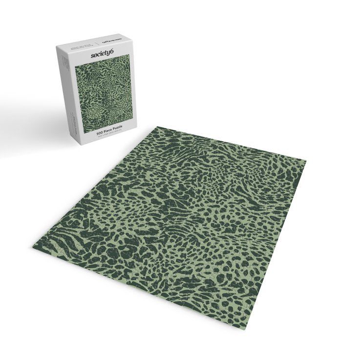 Leopard Print Pattern in Dark and Sage Green Jigsaw Puzzle Gallery Image 2