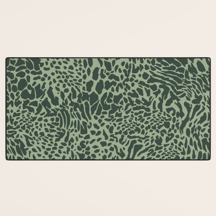 Leopard Print Pattern in Dark and Sage Green Desk Mat Gallery Image 3