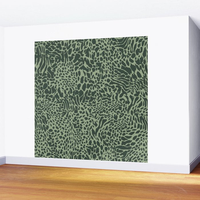 Leopard Print Pattern in Dark and Sage Green Wall Mural Gallery Image 2