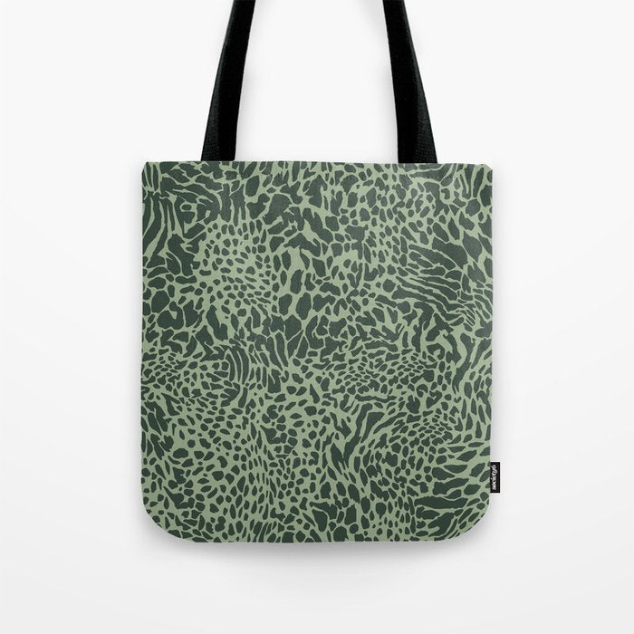 Leopard Print Pattern in Dark and Sage Green Tote Bag Gallery Image 1