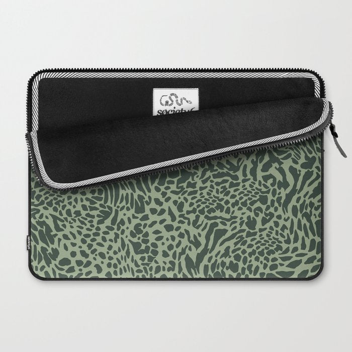 Leopard Print Pattern in Dark and Sage Green Laptop Sleeve Gallery Image 2