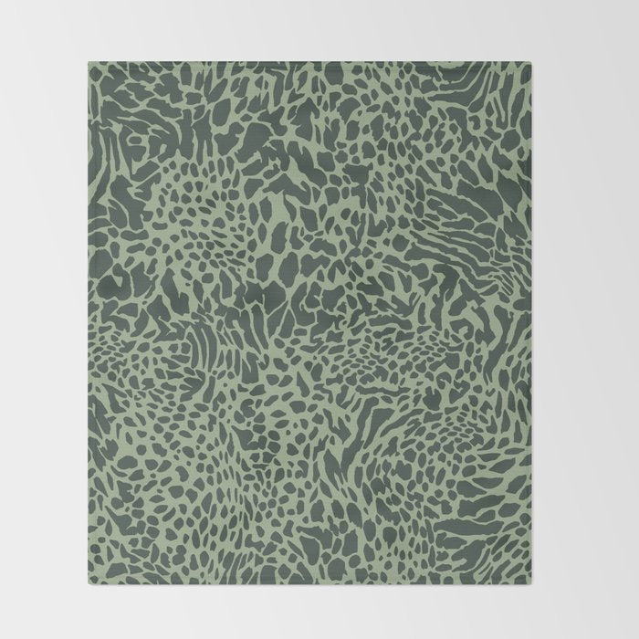 Leopard Print Pattern in Dark and Sage Green Throw Blanket Gallery Image 2