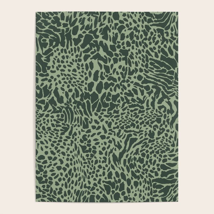Leopard Print Pattern in Dark and Sage Green Poster Gallery Image 1