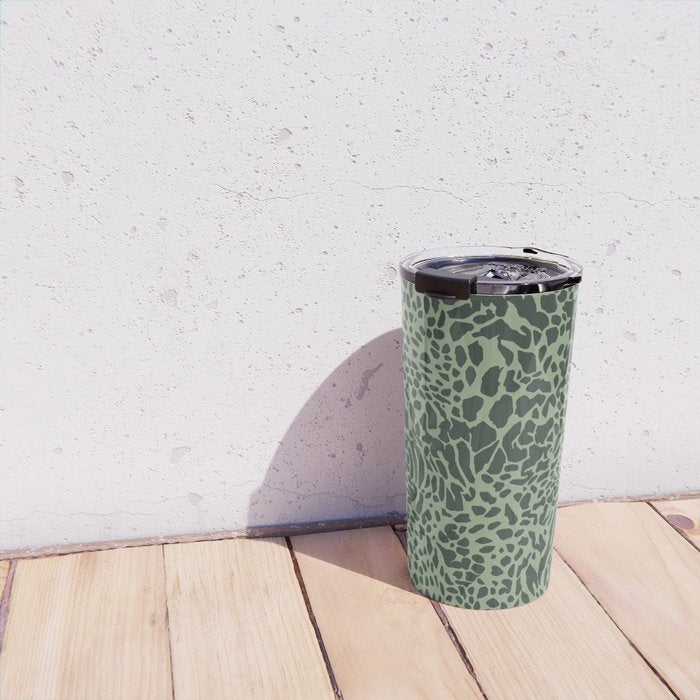 Leopard Print Pattern in Dark and Sage Green Travel Mug Gallery Image 4
