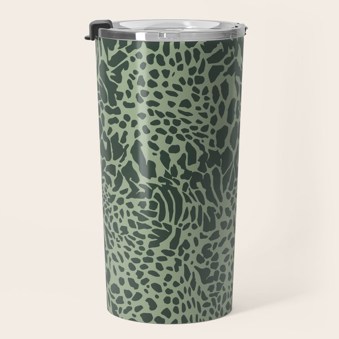 Leopard Print Pattern in Dark and Sage Green Travel Mug Gallery Image 3